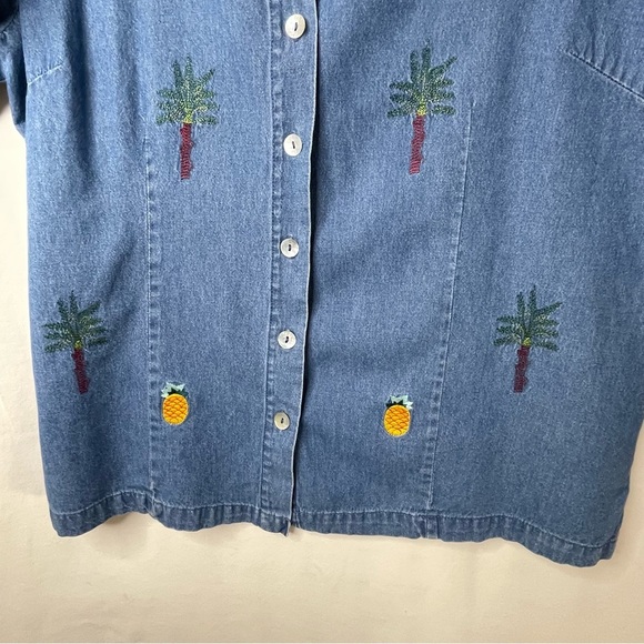 Vintage Denim Shirt Pineapple Palm Tree‎ Embroidery Hawaiian Size L - Picture 5 of 13